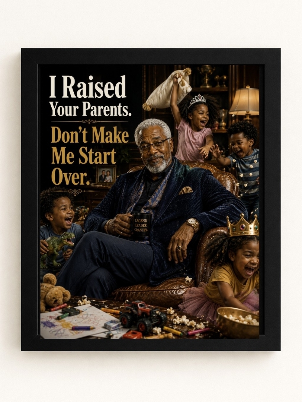 "I Raised Your Parents" with Grandfather and Kids - 8x10 Frame A.I. Art Print